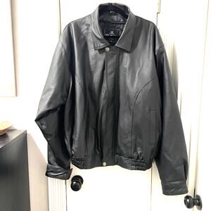 Vintage Oscar Piel Jacket Mens XL Black Leather Bomber Quilted Lined Classic